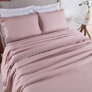 Kit Colcha Cobre Leito Cama Queen 3 peas percal 300 Fios com Bordado MADRI em Oferta na Shopee