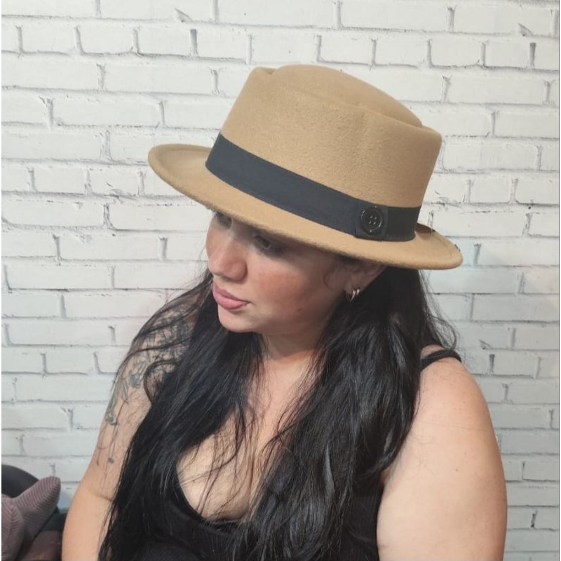 Chapéu Pork Pie Bege Fedora de Feltro Unissex