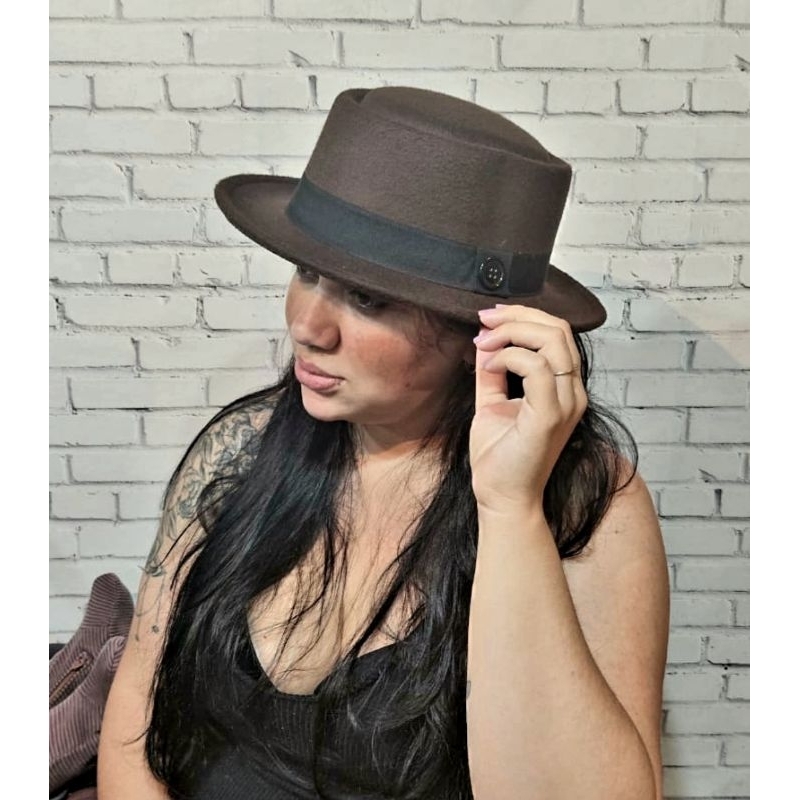 Chapéu Pork Pie Marrom de Feltro Unissex