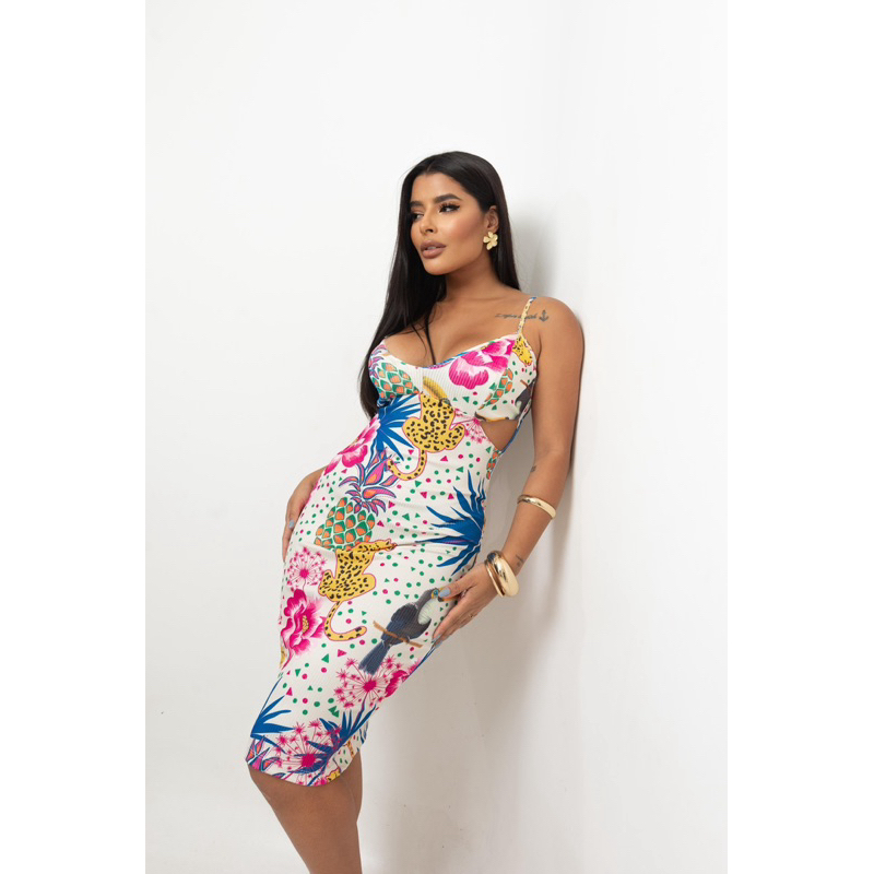 REF 07 -Vestido feminino canelado alça inspiração em Oferta na Shopee