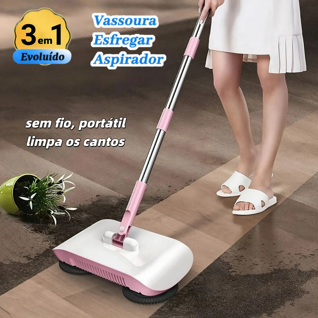 🥇Vassoura Mágica 3 em 1: Aspirador de Pó Vertical e Esfregão Rodo Giratório para Limpeza ...