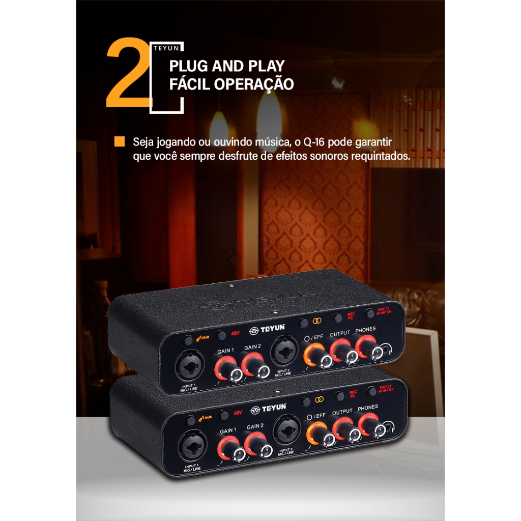 Detalhes do TEYUN Q-26 Interface de áudio de 2 canais 32bit/384KHz placa de som console mini USB MIXER para estúdio de gravação