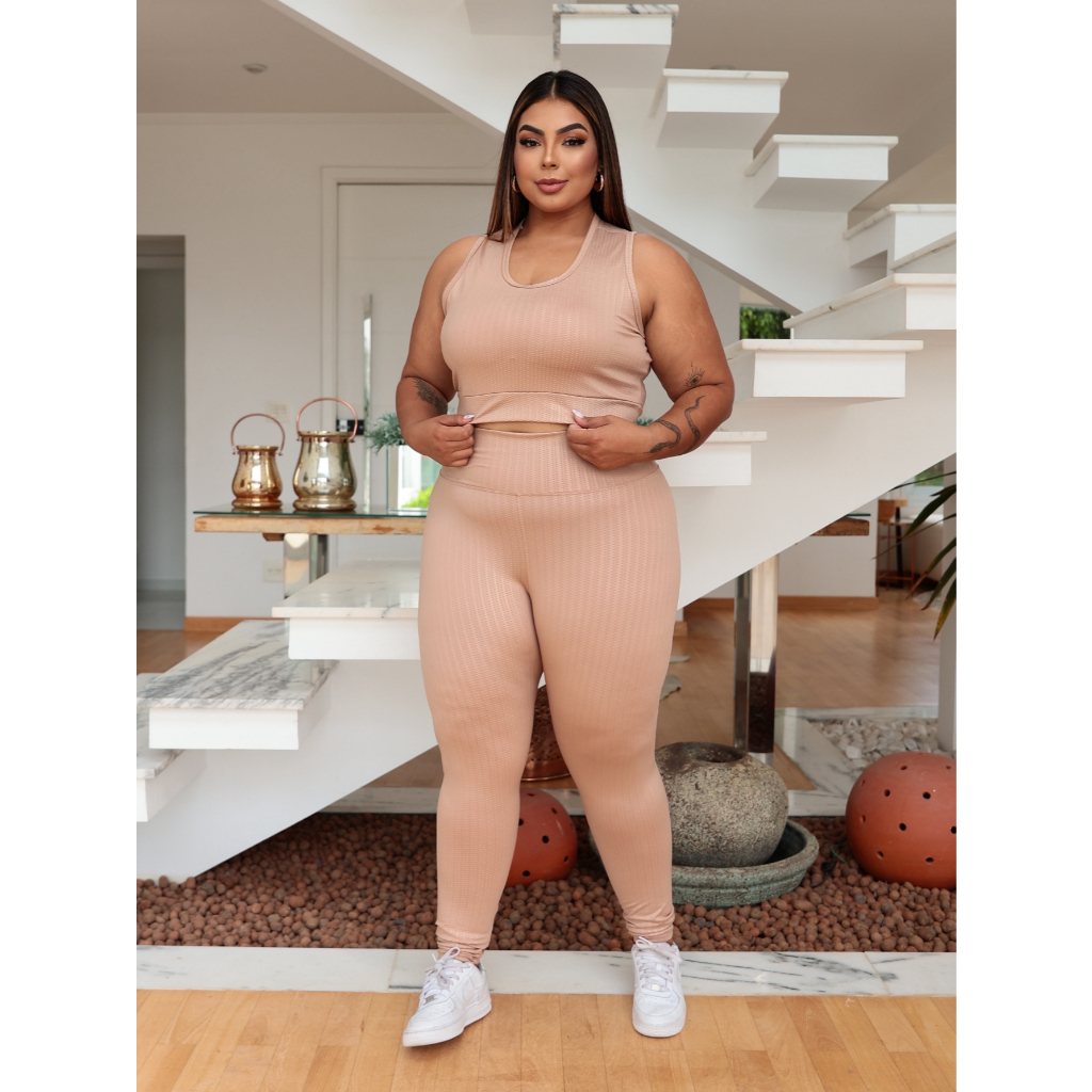 Moda Premium Conjunto Academia Feminino Cirre 3D CALÇA + TOP Plus Size E Normal em Oferta na Shopee
