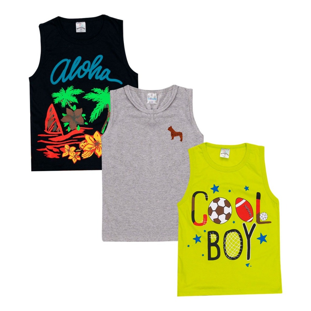 Kit 3 Camisas regatas Menino sortidas infantil juvenil masculino tamanhos 1 ao 16