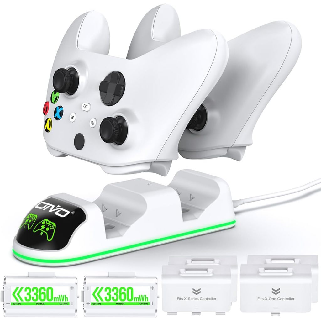 Carregador de controlador compatível com Xbox Series X|S/Xbox One, estação de carregamento com 2 x 1300 mAh kit de bater