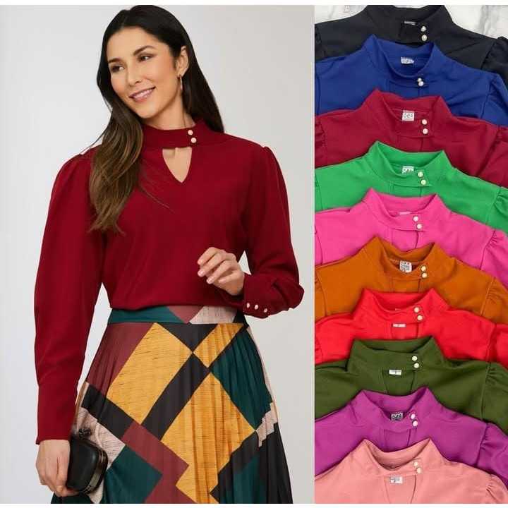 BLUSA MANGA LONGA COM BOTÃO MODA EVANGÉLICA 135 em Oferta na Shopee