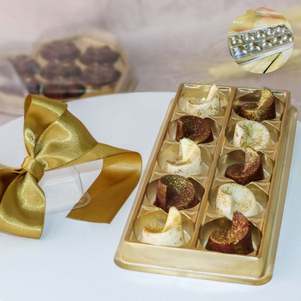 10 ~40 Caixa Dourado C/ 10 Cavidades P/ 10 Bombons 14000 (BWB) (CHOCO)