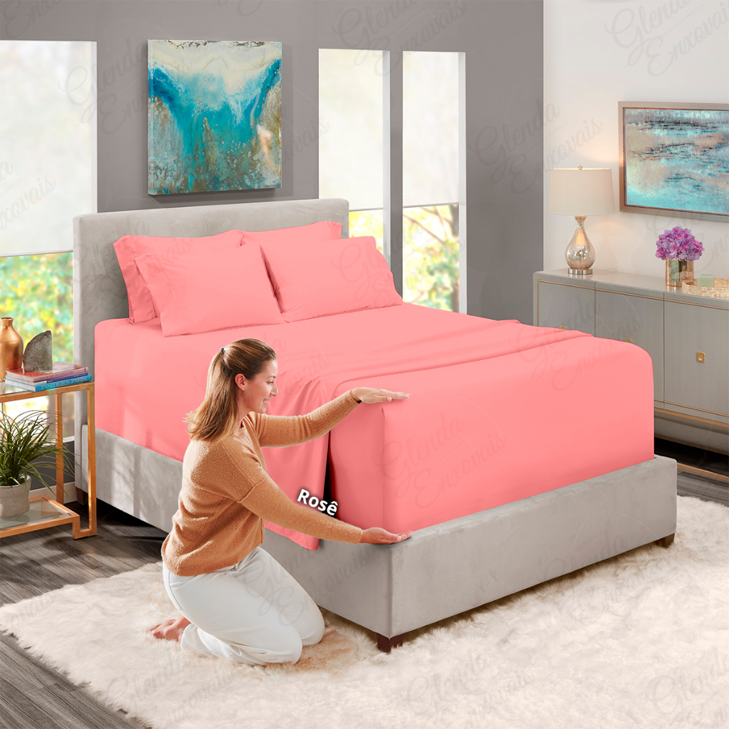 Kit Cama Micropercal 400 Fios: 1 Lençol Elástico, 1 Lençol Ponto Palito + Fronhas