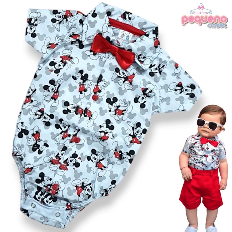 Body Bebê Menino Social Gravata Borboleta Camisa Mesversário Roupa Bebê Temático