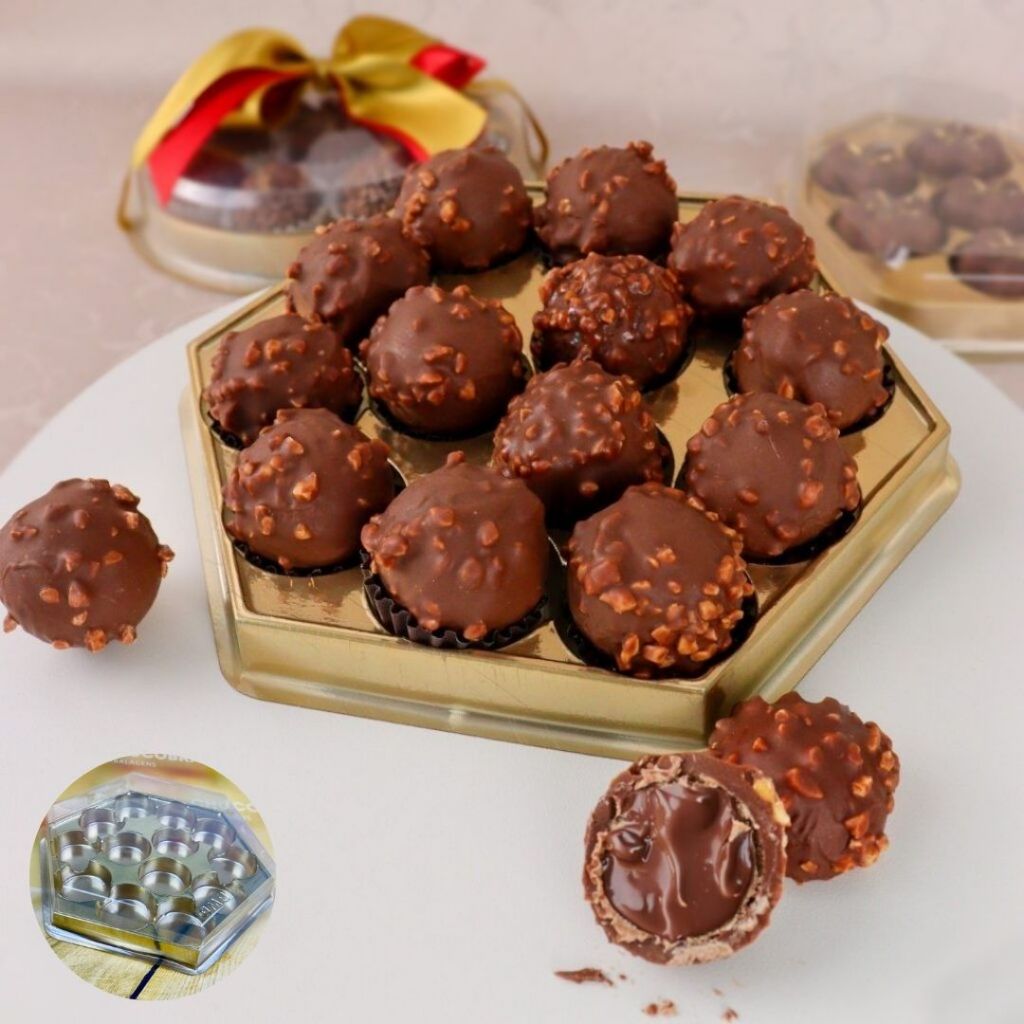 10~40 Caixa Sextavada OURO C/ 13 Cavidades P/ Bombons 14030 (BWB)