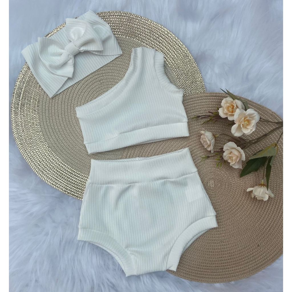 Look Charmoso para Bebê - Conj. -3 Peças- Shorts - Blusa + Laço.