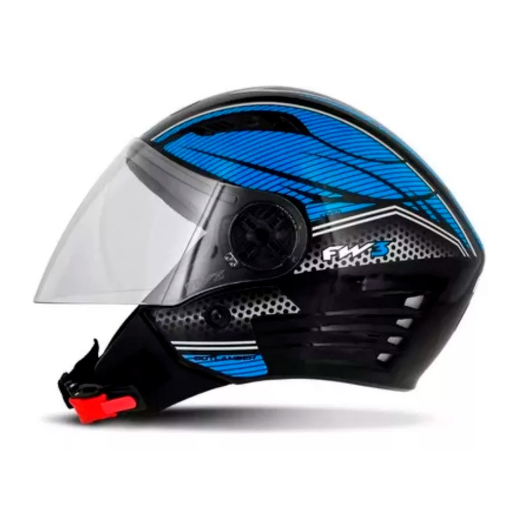 Detalhes do Capacete Moto Aberto X Open Forro Removível Preto Azul Tamanho 58 Viseira Transparente INMETRO - FW3