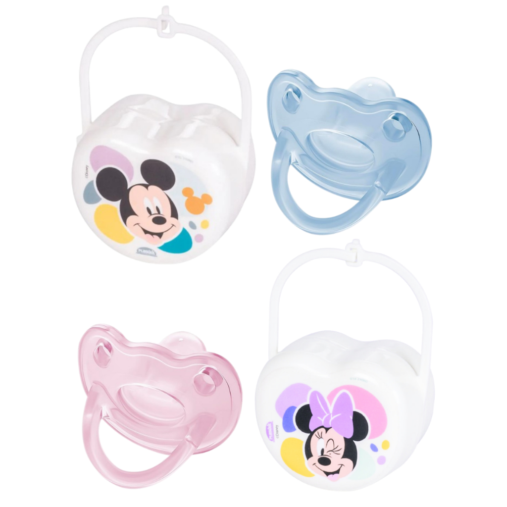 Chupeta Lillo 100% Silicone Ortodôntica para Bebê + Porta-Chupeta Disney com Alça Plasútil