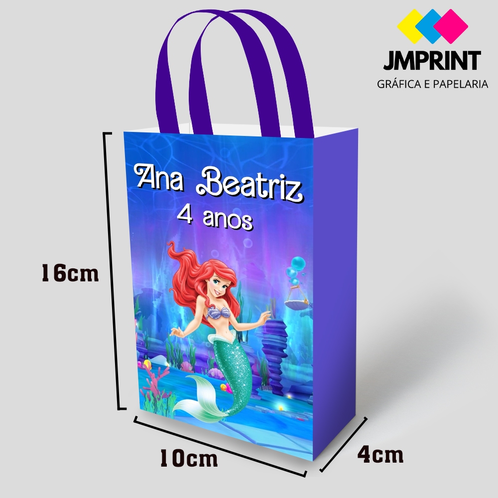 Sacolinhas Personalizadas para Lembrancinha - Princesa Ariel Pequena Sereia
