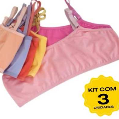 KIT COM 03 TOP SUTIÃ INFANTIL/ JUVENIL EM ALGODÃO COM ALÇA DE REGULAGEM IDEAL PARA O DIA D...