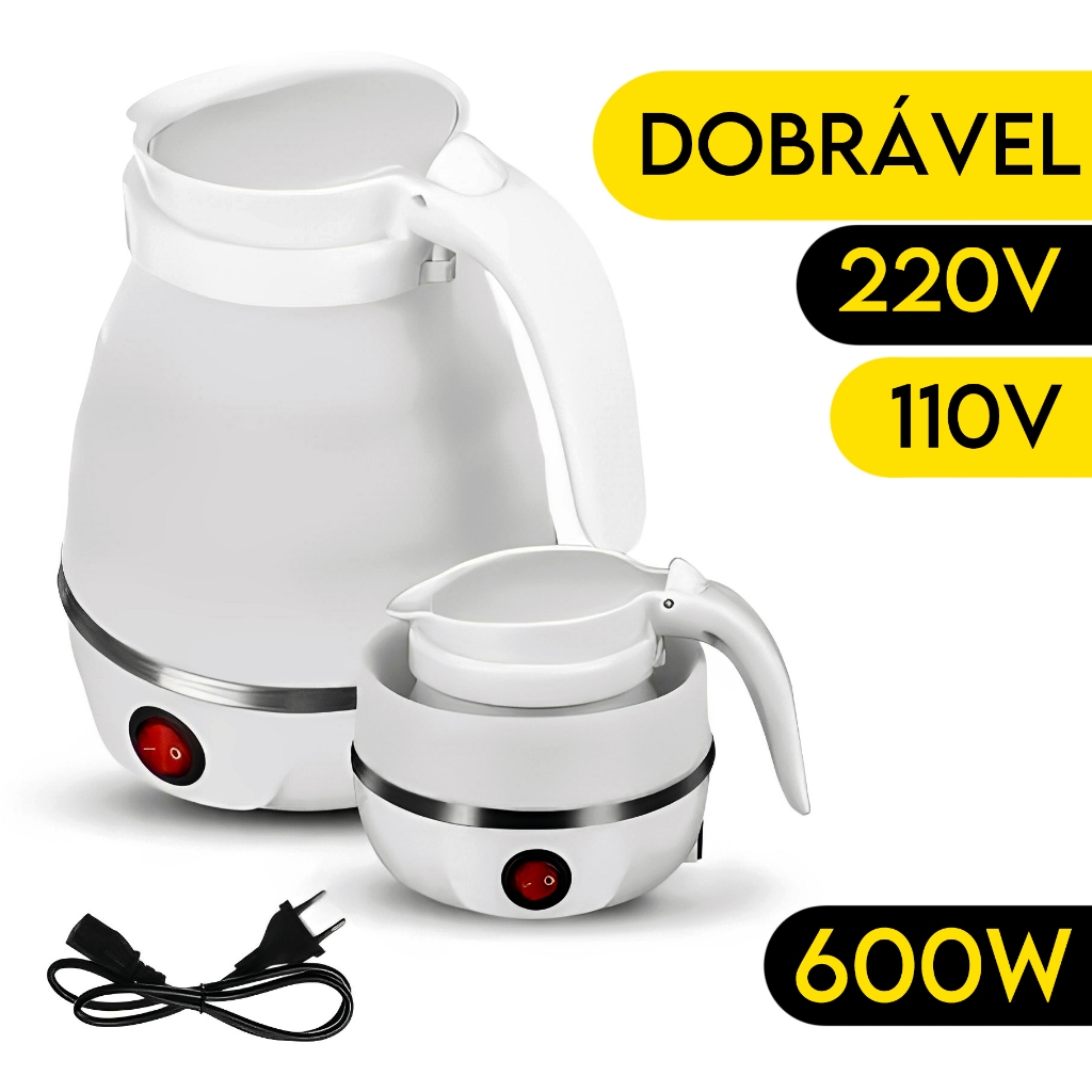 Chaleira Dobrável Para Viagem Silicone 110V / 220V Jarra Elétrica Portátil Automática 600ml