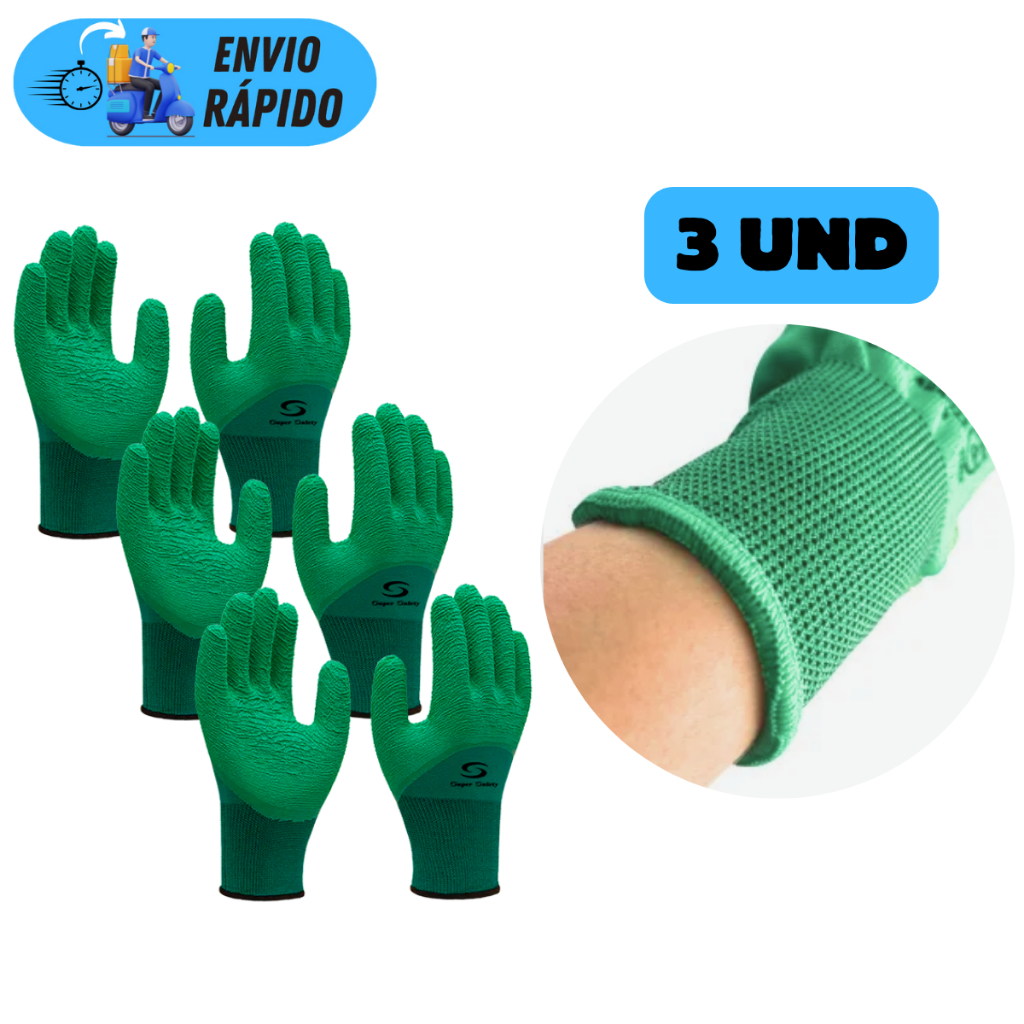 KIT 3 PARES DE LUVA DE SEGURANÇA LATEX CORRUGADA SUPER SAFETY 1009 POLIAMIDA ANTIDERRAPANTE PEDREIRO NATAL em Oferta na Shopee
