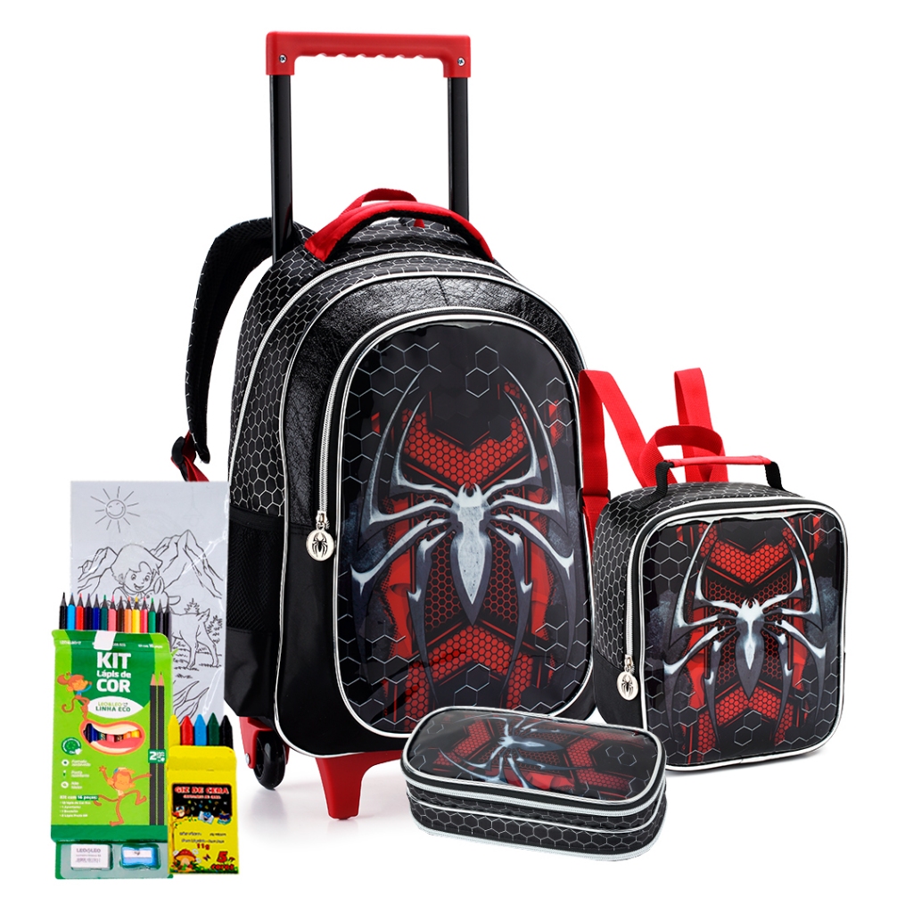 Kit Mochila Rodinha Estojo Lancheira Meninos Crianca Denlex Oficial Lancamento Reforcada Passeio