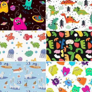 TECIDO CREPE INFANTIL COM ELASTANO MONSTRINHOS, DINOSSAURO, ASTRONAUTA, FUNDO DO MAR, ROUPA INFANTIL BERMUDA CAMISA em Oferta na Shopee
