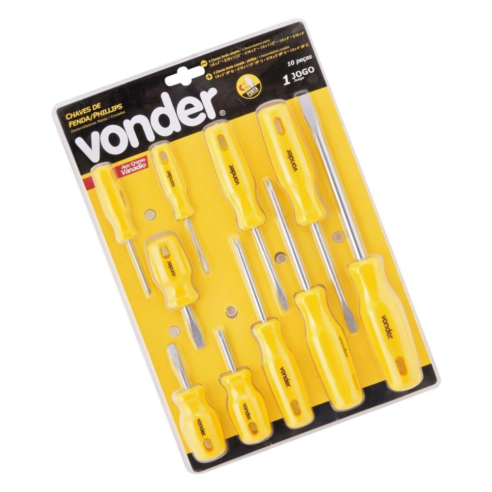 JOGO CHAVE FENDA PHILLIPS 10 PEÇAS CRV VONDER