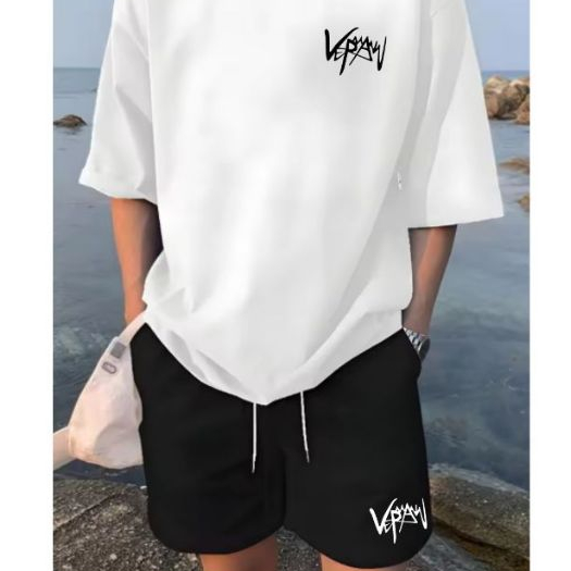 Conjunto Camiseta Oversized+Bermuda Moletom Masculina Veraw Moda Gringa Confortavel Streetwear