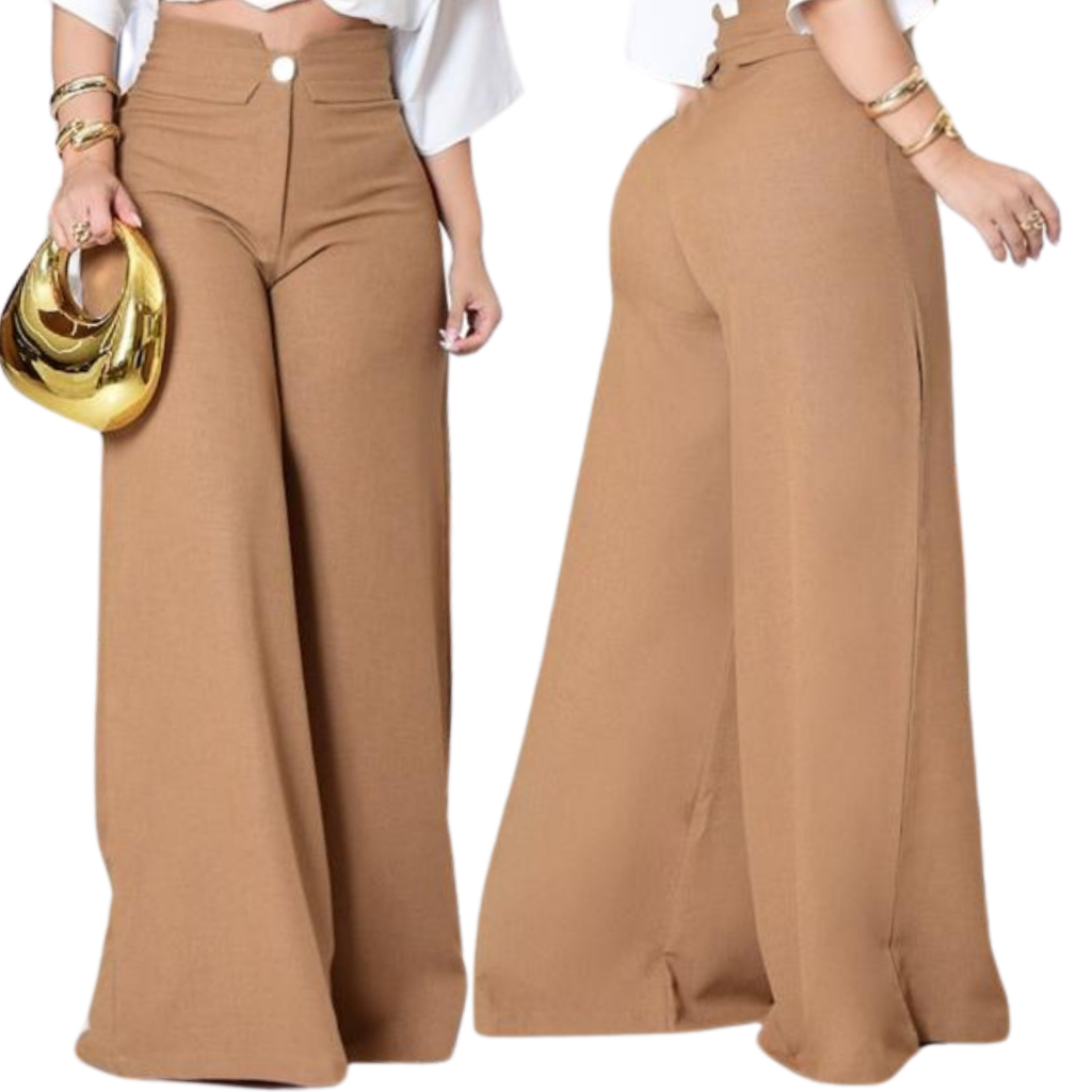 Calça Pantalona de Linho Feminina Ziper e Botão Frontal Moda Verão Tendencia em Oferta na Shopee