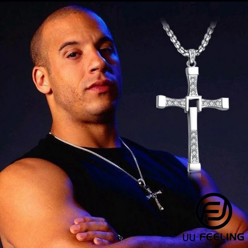 Colar moda Corrente Dominic Vin Prata - Pingente Cruz com Strass, Inspirado em Filmes Icônicos em Oferta na Shopee