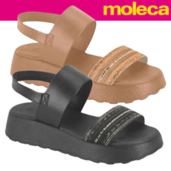 Sandália Feminina Moleca Tratorada Tiras Grossas Brilho Intenso