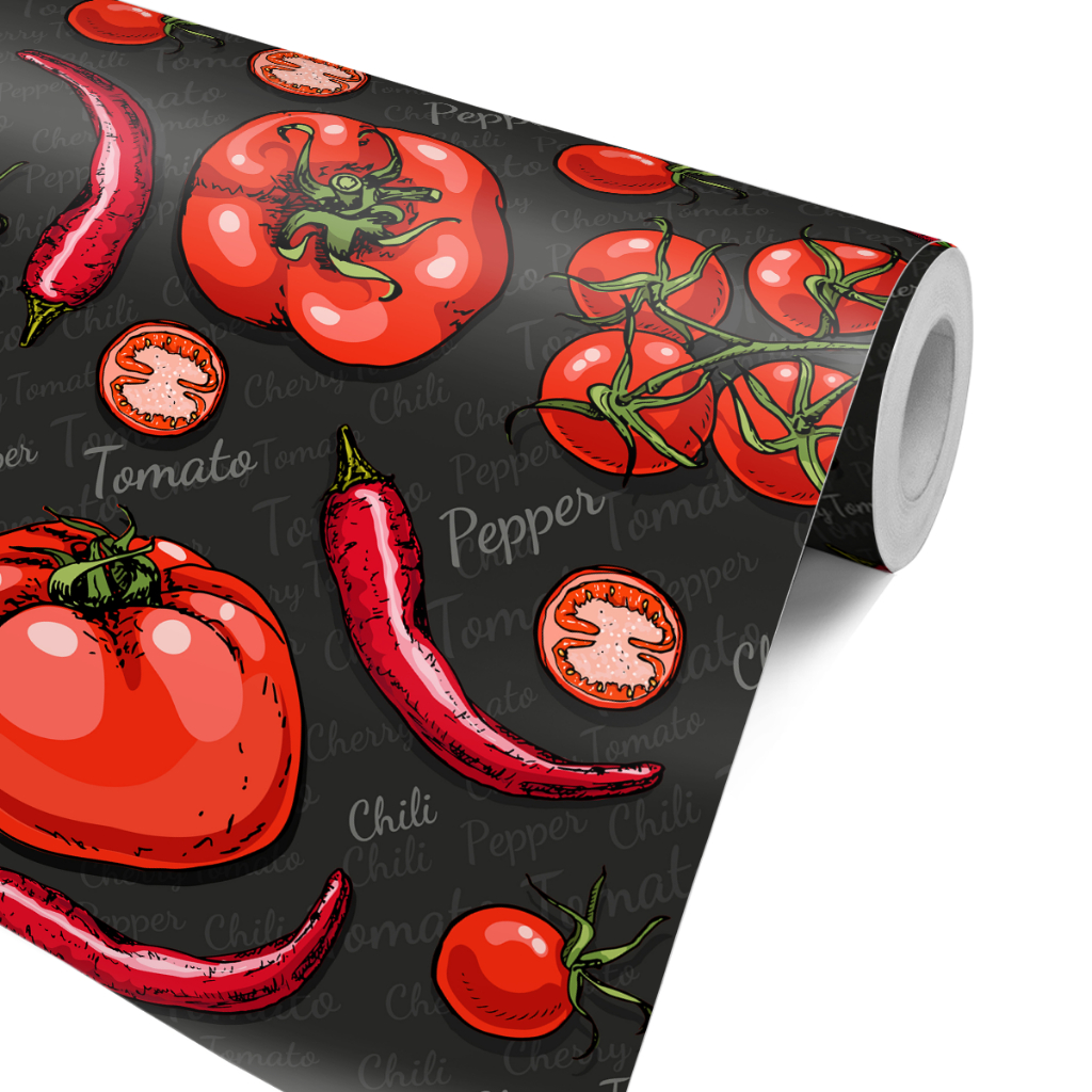 Papel de Parede Adesivo Pimenta Cozinha Temperos Tomate Fundo Lousa em Oferta na Shopee