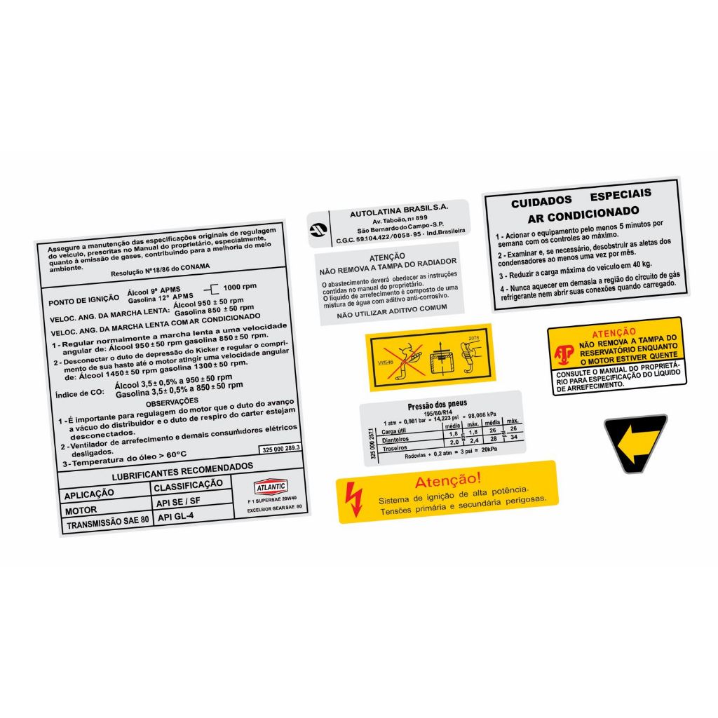 Adesivos Advertência Cofre Motor Volkswagen Quantum C/Ar 1991 A 1998