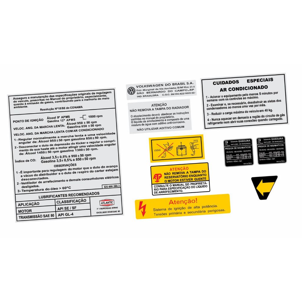 Adesivos Advertência Cofre Motor Volkswagen Quantum C/Ar 1999 A 2001