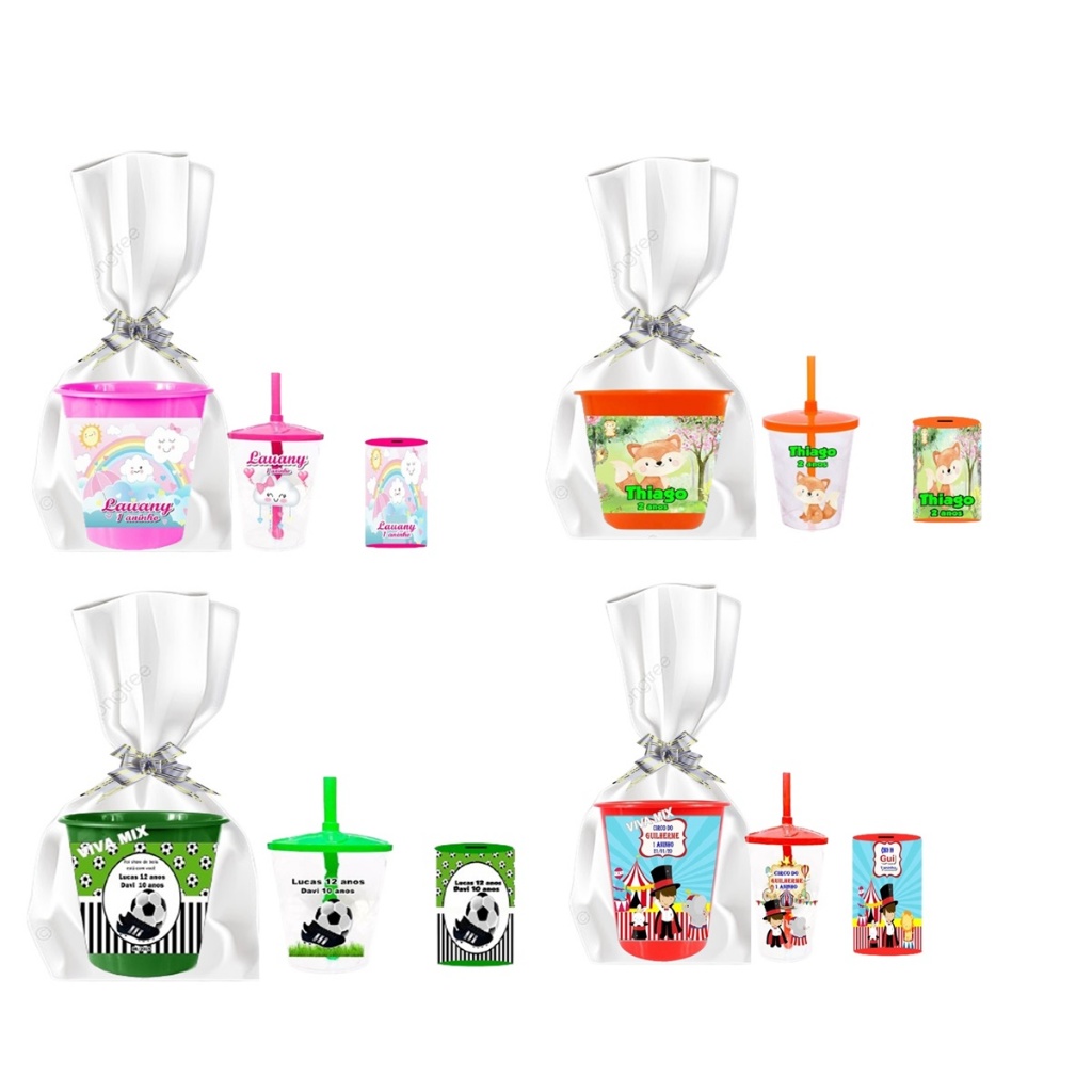 Kit 24 Balde De Pipoca + 24 cofrinho + 24 copo Twister Personalizado