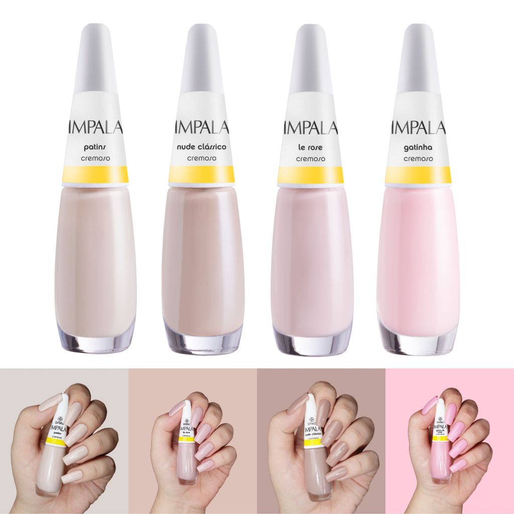 Impala  Kit Esmalte Atacado Manicure 4 Cores Nude Rosa