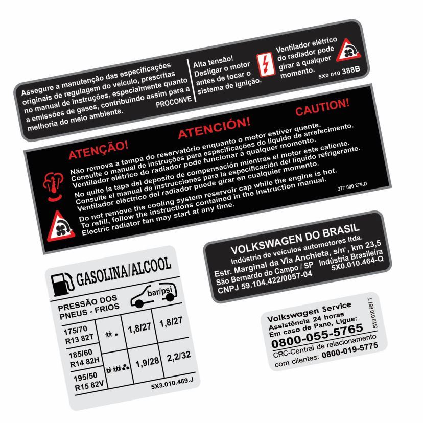 Adesivos Advertência Cofre Motor Volkswagen Saveiro G4 2006 A 2010