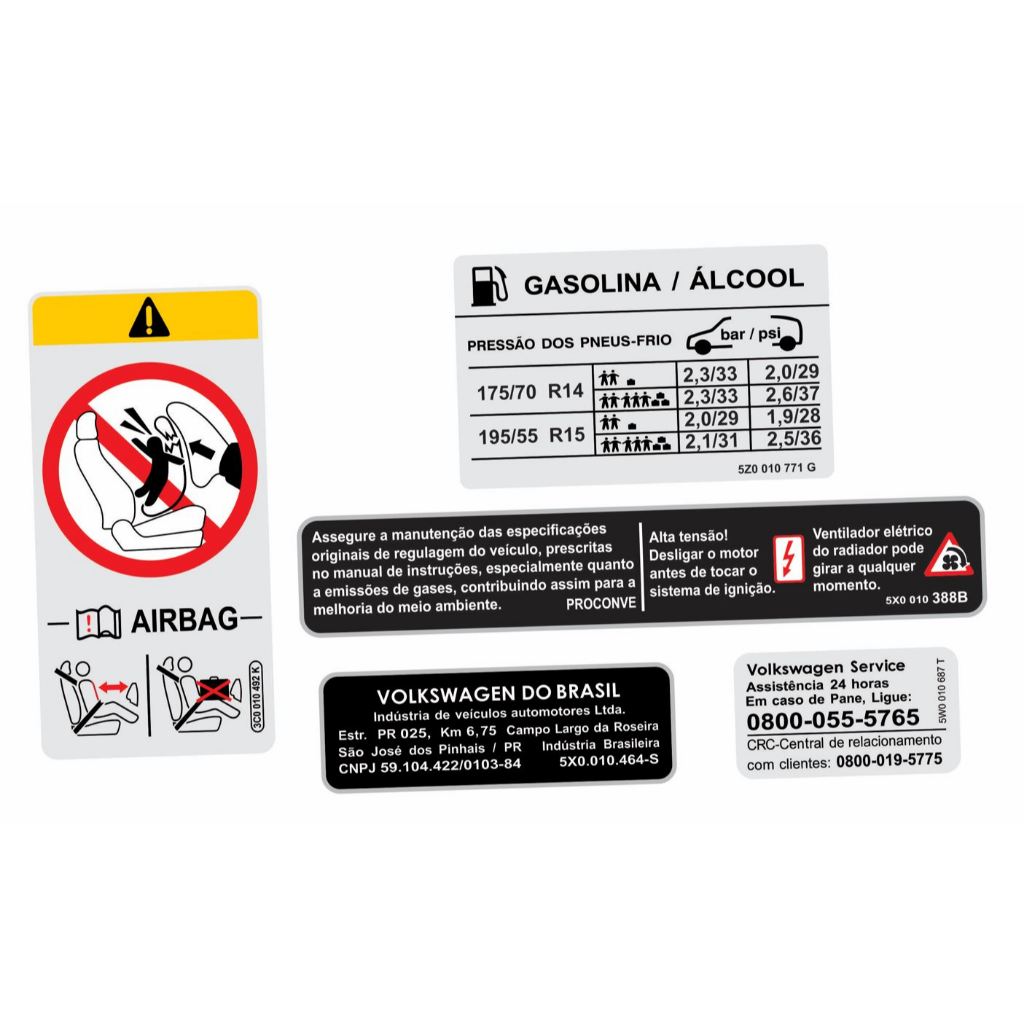 Adesivos Advertência Cofre Motor Volkswagen Spacefox 3a Geração