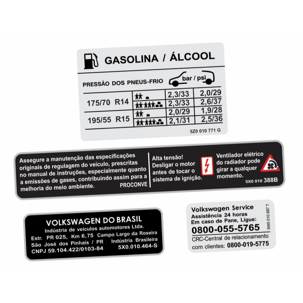 Adesivos Advertência Cofre Motor Volkswagen Spacefox 2a Geração