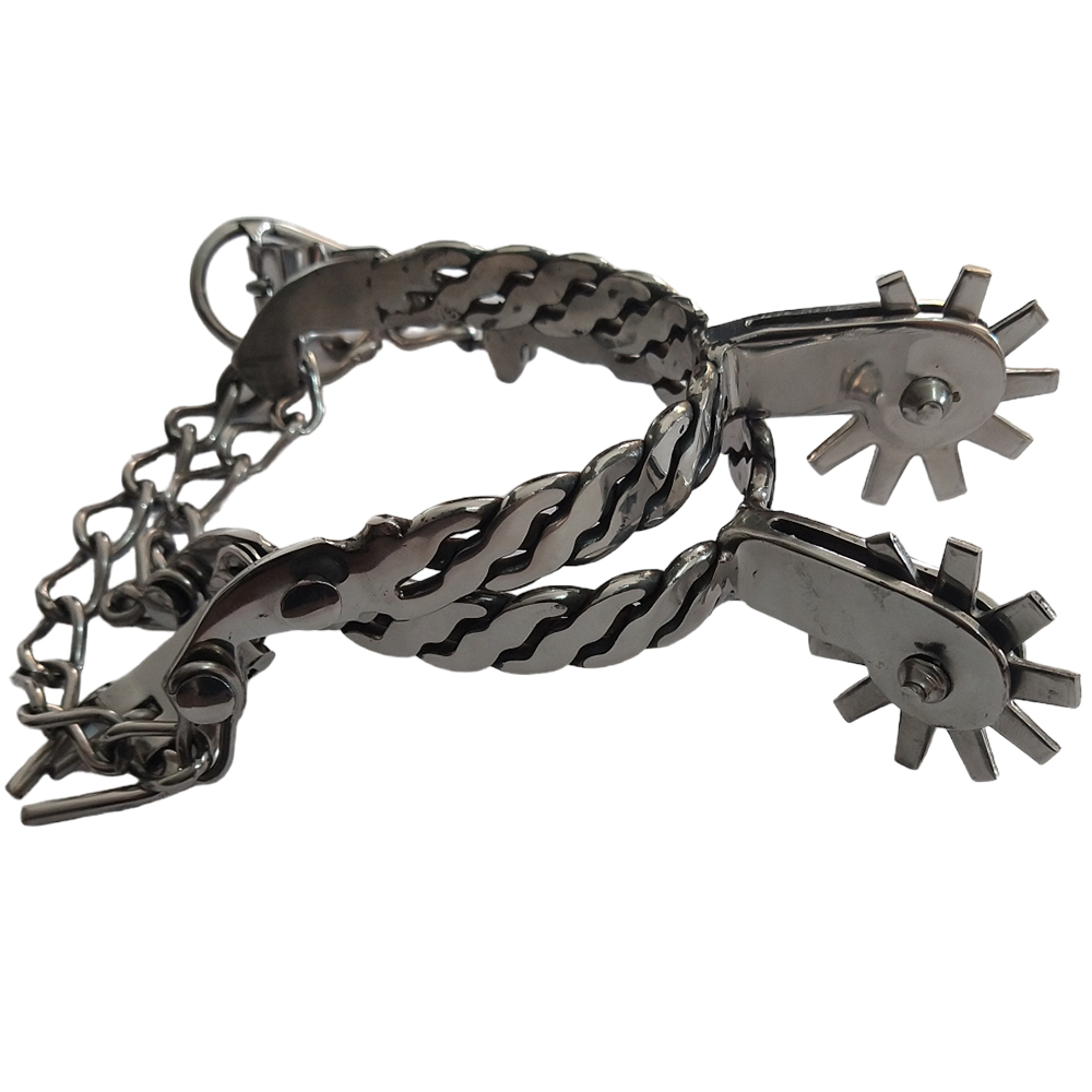 Espora Torcida Chata Inox com Correia de Couro – Cavalgada Confortável e Resistente
