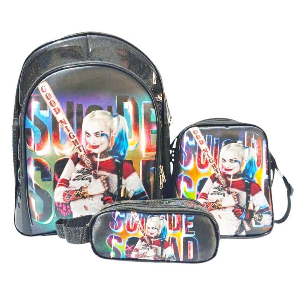 Mochila Arlequina Esquadrao Suicida Costas Lancheira Estojo Kit Fnaf