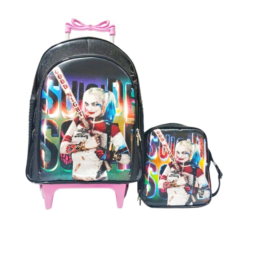 Mochila Foxy Arlequina Esquadrao Suicida Rodinhas + Lancheira Termica