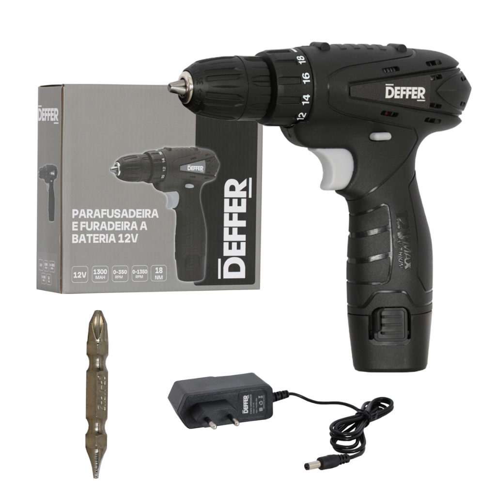 Parafusadeira e Furadeira a Bateria 12v C/ Luz de Led e Bits - DEFFER em Oferta na Shopee