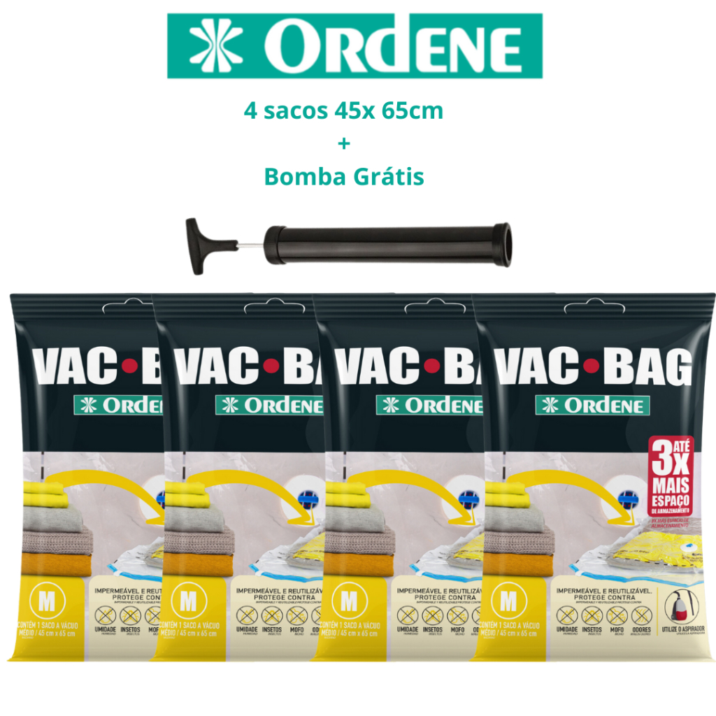 Kit 4 Sacos a Vácuo Médio + Bomba 45x65cm Organizador de Roupas Malas Viagem Vac Bag Ordene Original em Oferta na Shopee