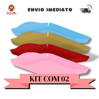 Kit Com 2 Unid Bandeja Decorativa Festa 20x13cm Várias Cores