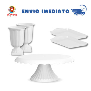 Kit Festas 2 Vasos Grego + 1 Boleira Cake Renda 19cm + 2 Bandeja 20x13cm - (+18 Cores)