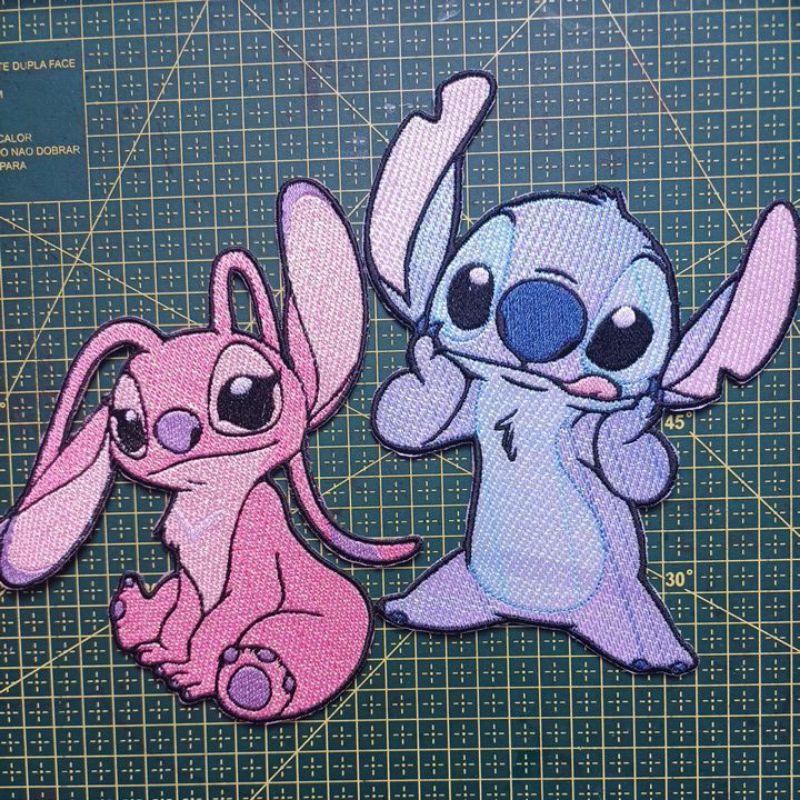 Patch bordado termocolante Stitch e Angel Bordado brilho