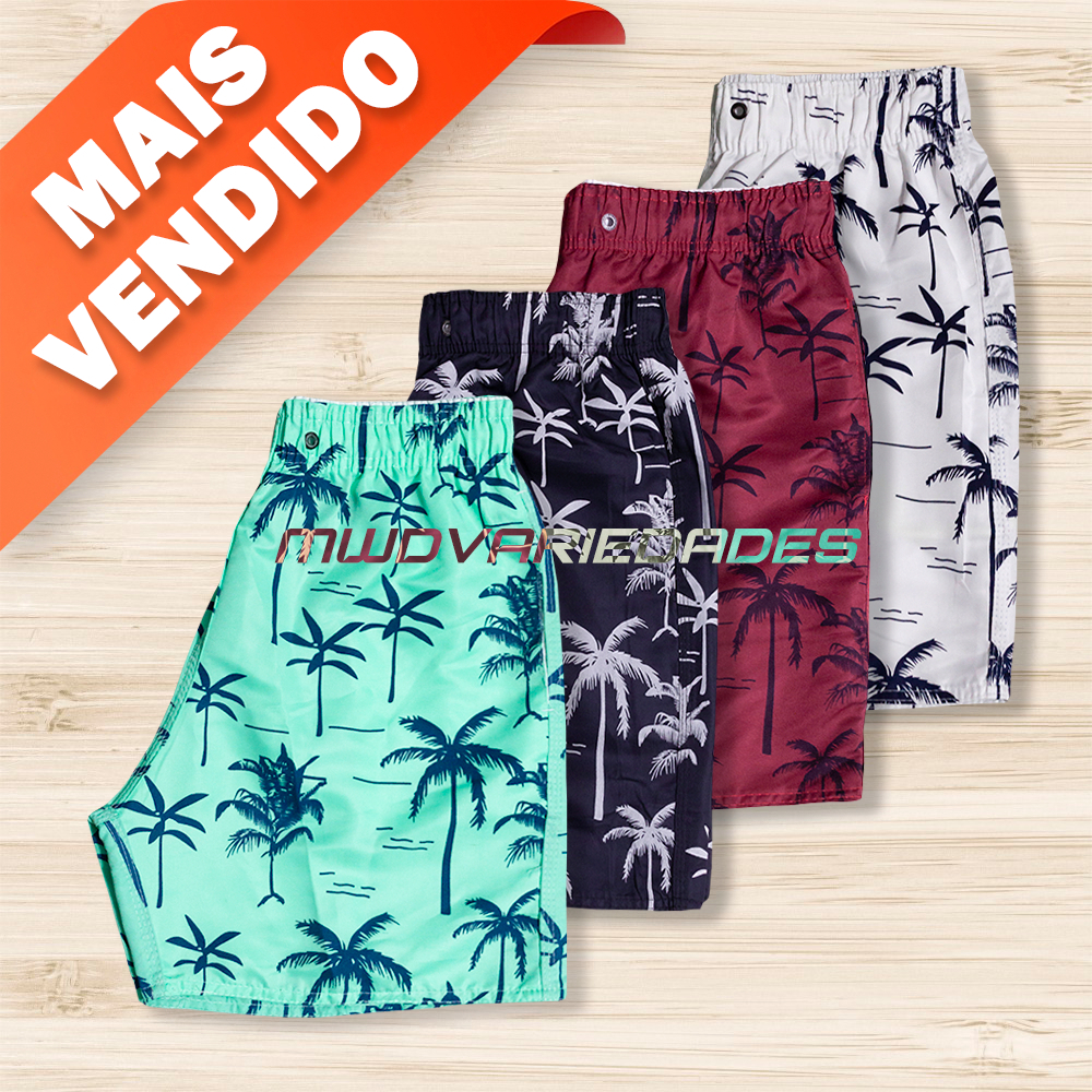 KIT 3 Short Tactel Grosso Masculino Mauricinho Adulto Surf Praia Piscina Secagem Rápida Ac...