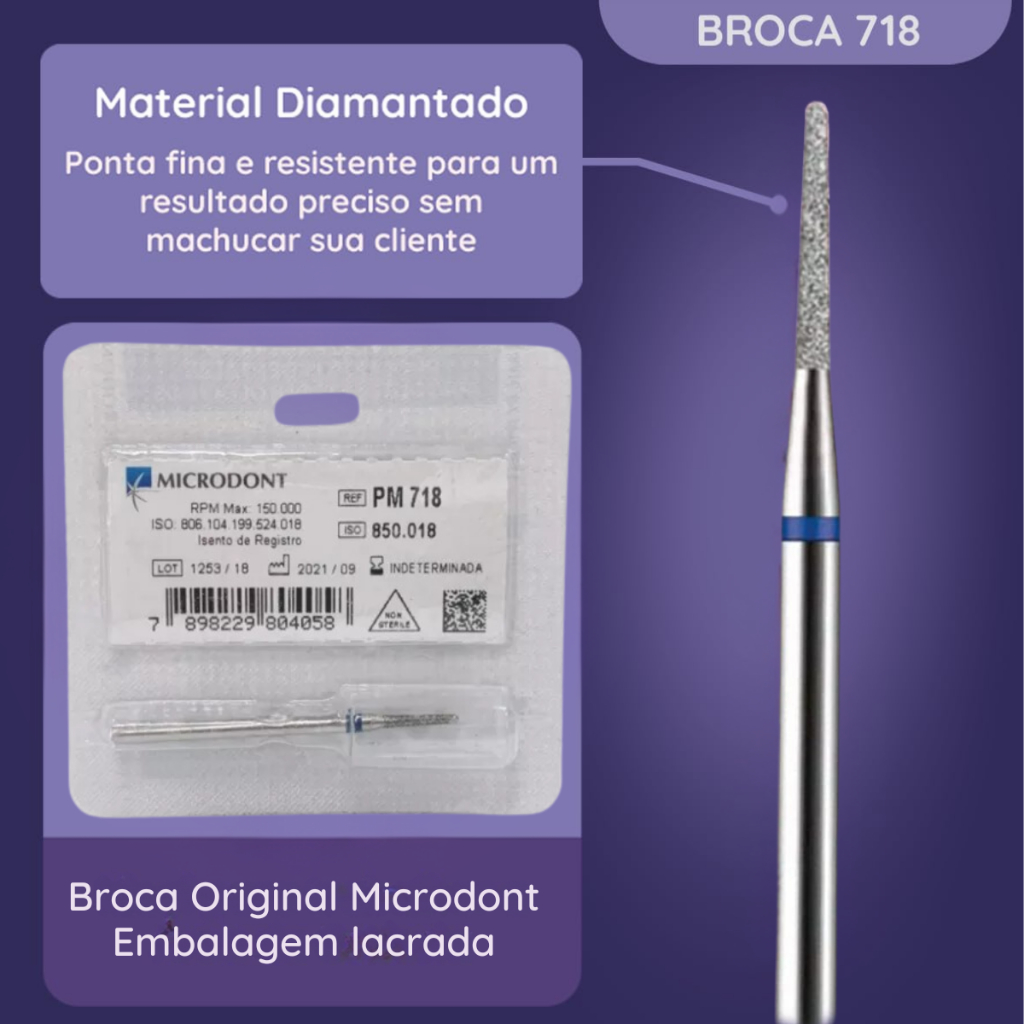 Broca Diamantada Profissional 718 Para Afastar a Cuticula Cutilagem Russa Afastar cuticula Remoção da cuticula Unha Gel