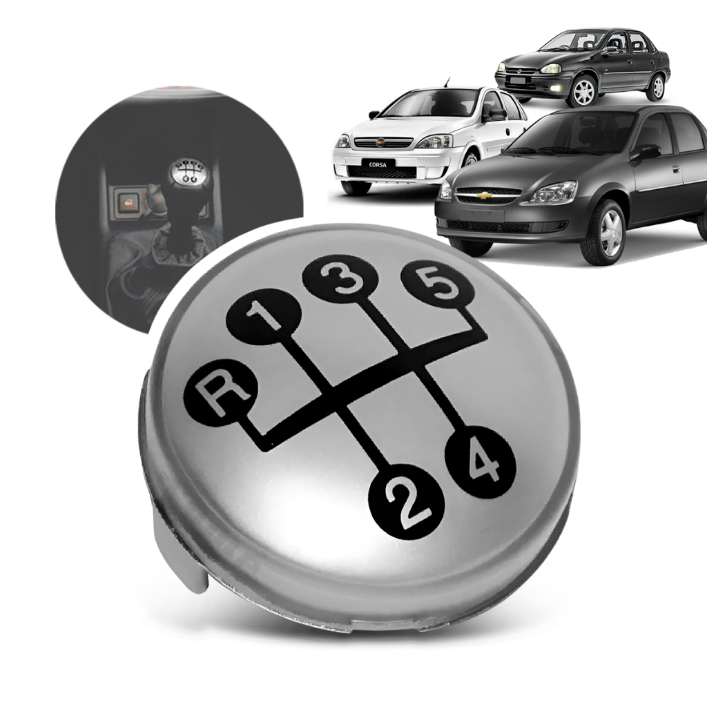 Emblema Lente Tampa Manopla Bola Câmbio 5 Marchas Corsa Wind/Classic/Sedan Celta Prisma Top