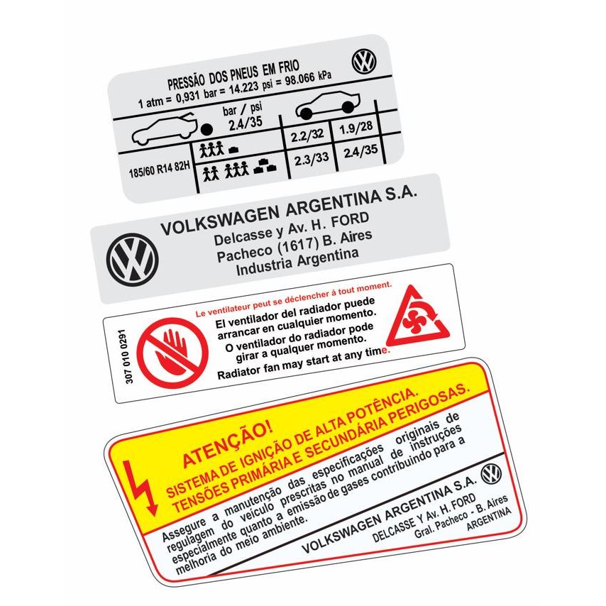 Adesivos Advertência Cofre Motor Volkswagen Van 1997 A 2002