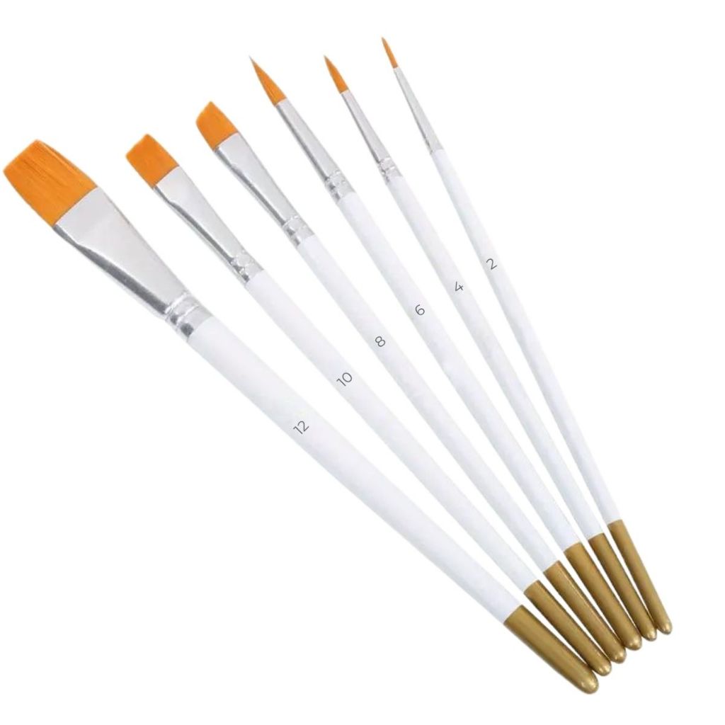 Kit 6 Pincéis Artesanato Pintura Pontas Fina e Chata Ideal para Tinta óleo, acrílica e aquarela Macio Culinária Unhas