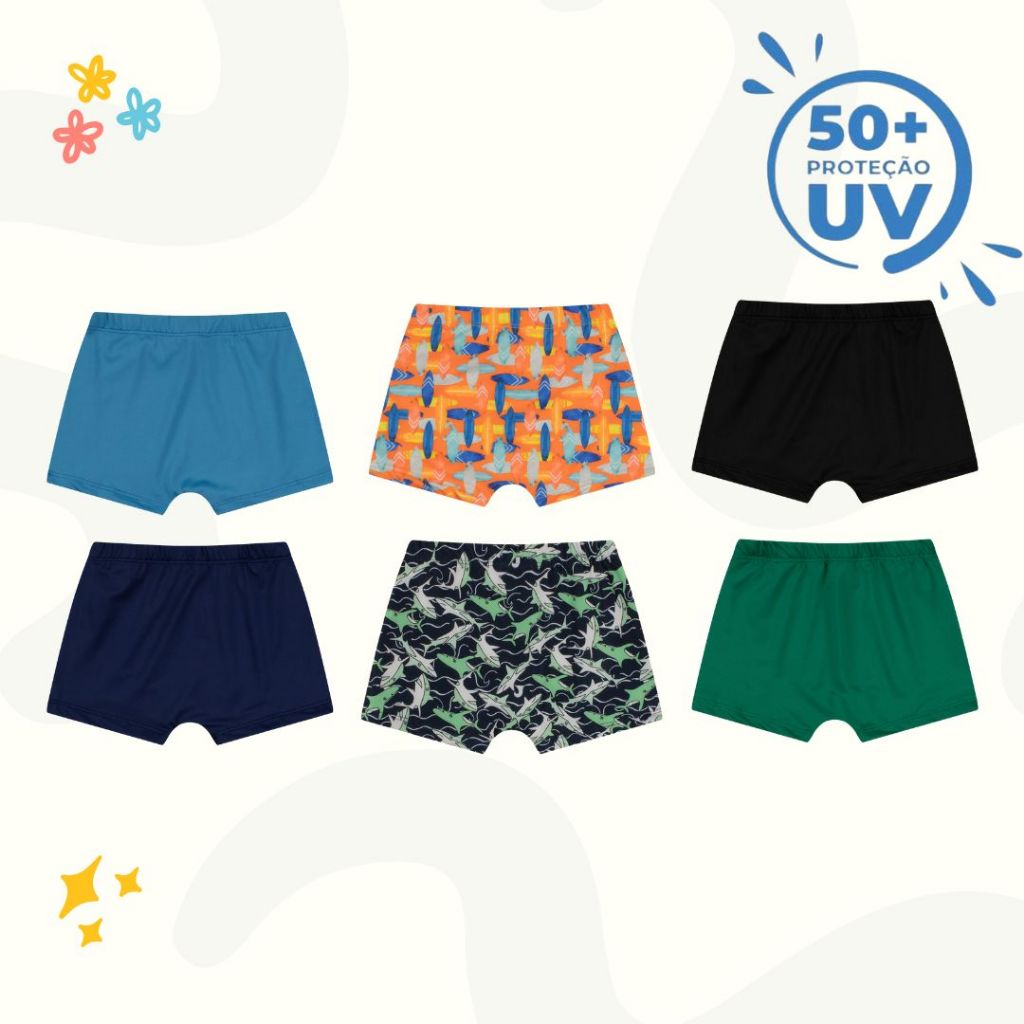 Bermuda  praia unissex com proteção UV 50+ infantil e juvenil
